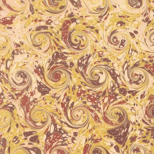 Hand Marbled Paper French Curl Pattern in Yellow and Brown ~ Berretti Marbled Arts
